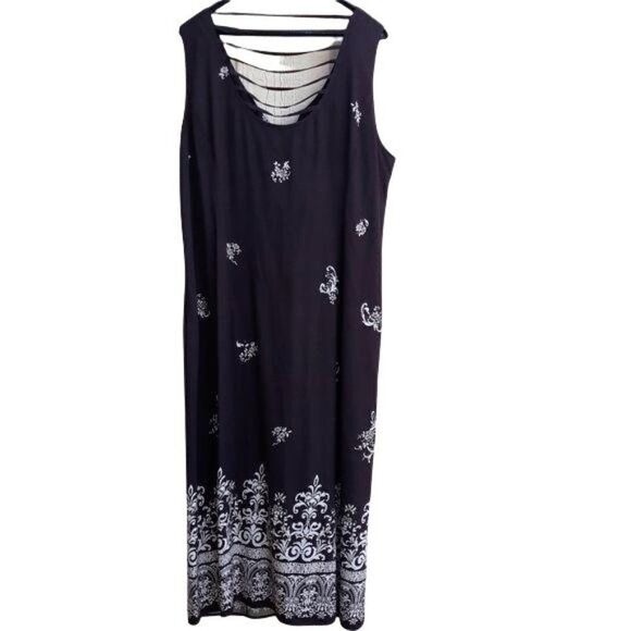 Vtg R&K Sleeveless V-neck Button Front Maxi Dress Bandana Print Brown Sz 20W - Picture 1 of 11